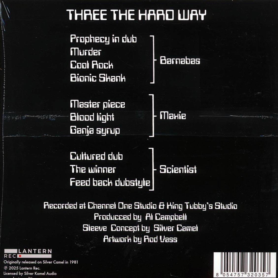 Maxie, Scientist, Barnabas - Three The Hard Way vinyl LP back cover