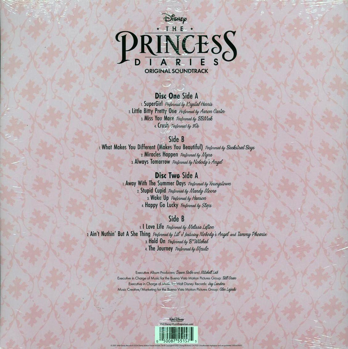 Mandy Moore, Backstreet Boys, Krystal Harris, Etc. - The Pricess Diaries: Original Soundtrack (2xLP) (clear/blue splatter vinyl) vinyl LP back cover