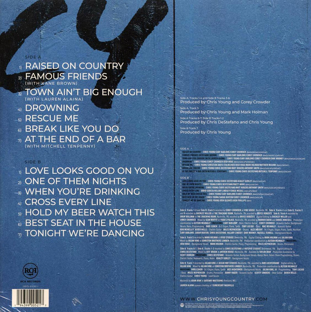 Chris Young - Famous Friends (aqua blue vinyl) vinyl LP back cover