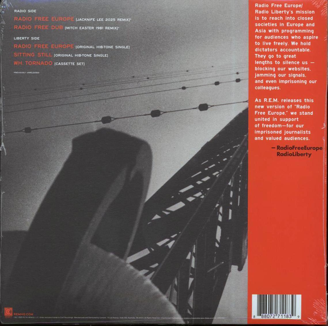 REM - Radio Free Europe 2025 (ltd. ed.) (orange vinyl) vinyl LP back cover