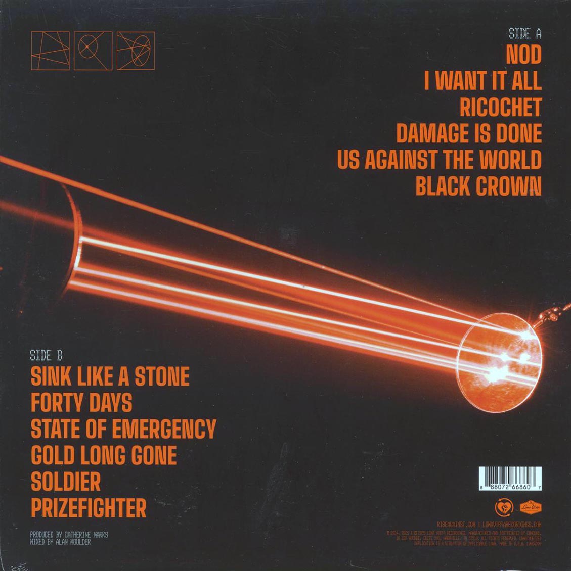 Rise Against - Ricochet (ltd. 500 copies made) (orange smoke vinyl) vinyl LP back cover