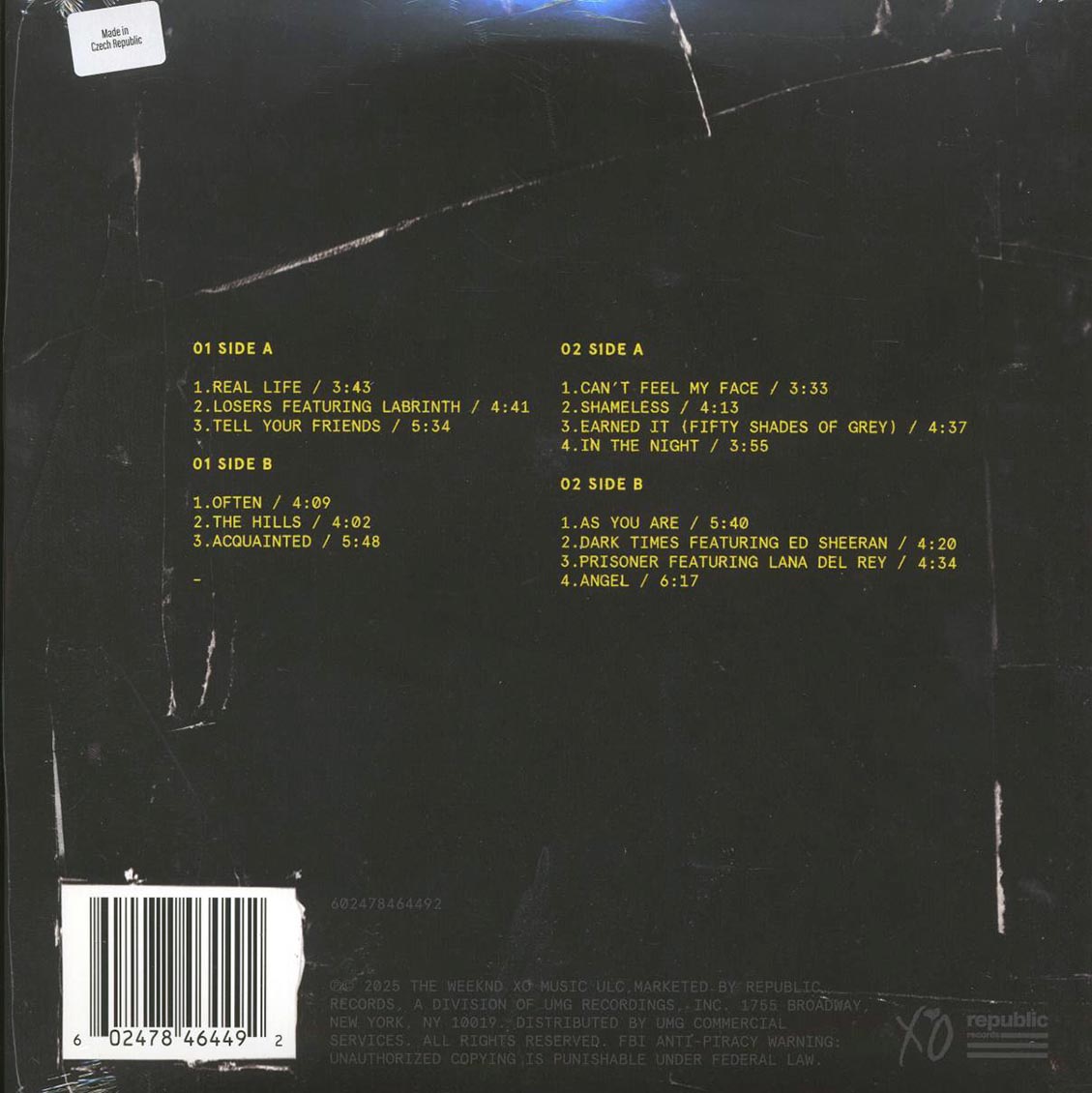The Weeknd - Beauty Behind The Madness (10th Anniv. Ed.) (ltd. ed.) (2xLP) (clear vinyl) vinyl LP back cover