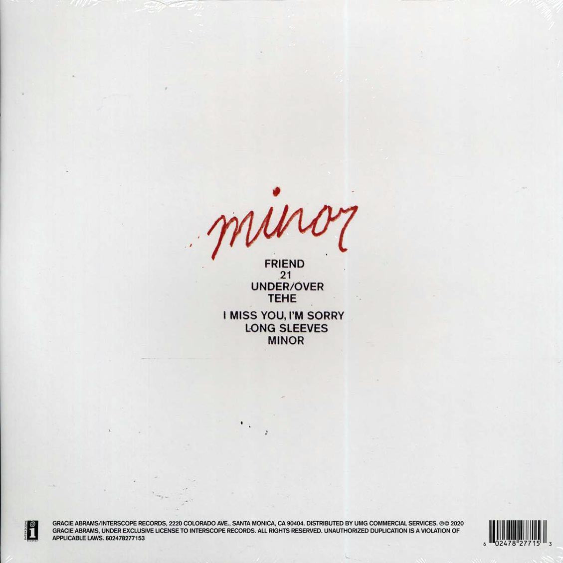 Gracie Abrams - Minor (red vinyl) vinyl LP back cover