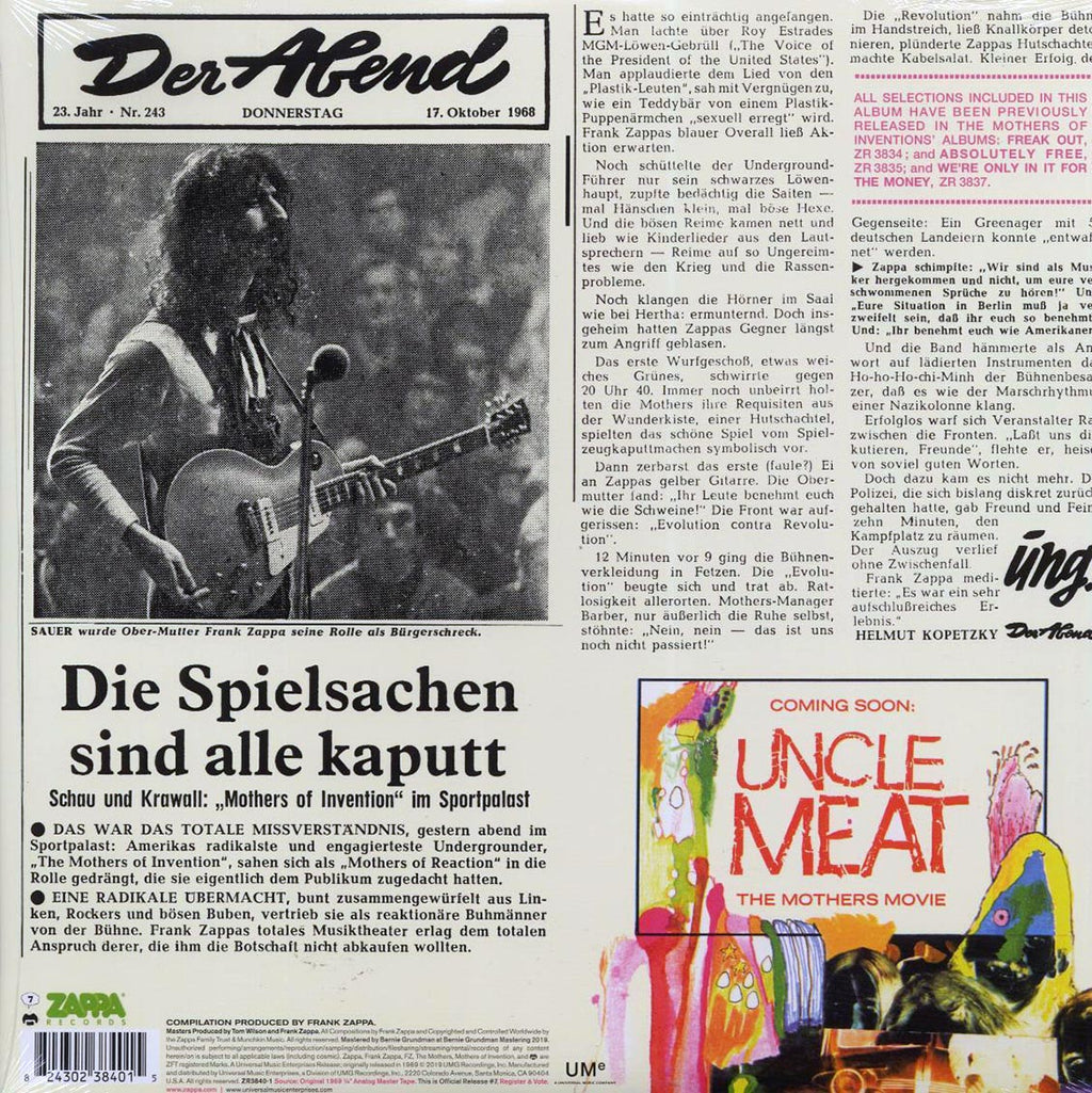 The Mothers (Frank Zappa) - Mothermania: The Best Of The Mothers (180g) (audiophile) vinyl LP back cover