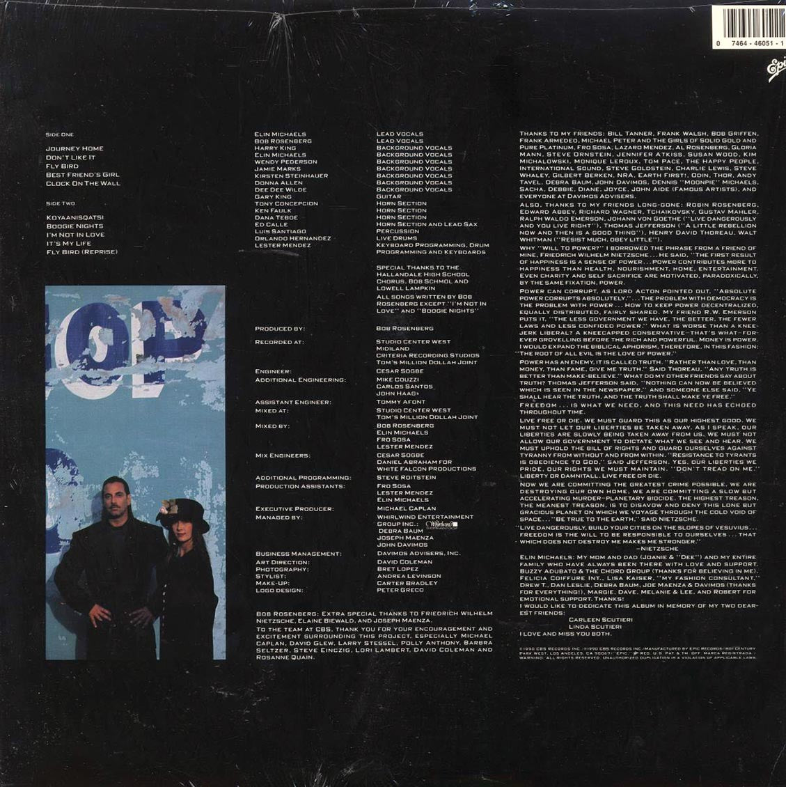 Will To Power - Journey Home (1990 PRESS) (orig. press) vinyl LP back cover