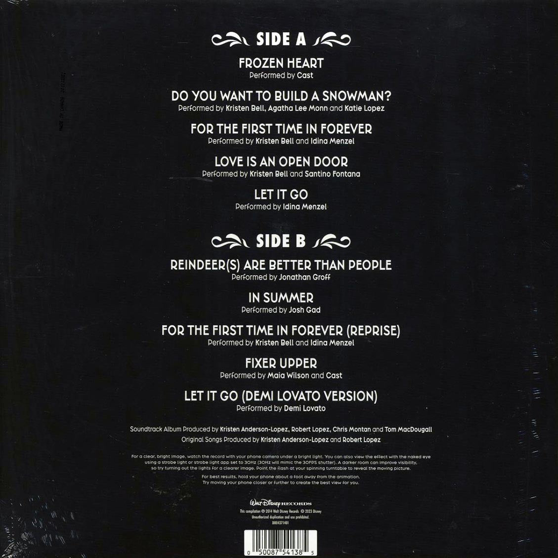 Various - Frozen: The Songs (zeotrope vinyl) (picture disc) vinyl LP back cover