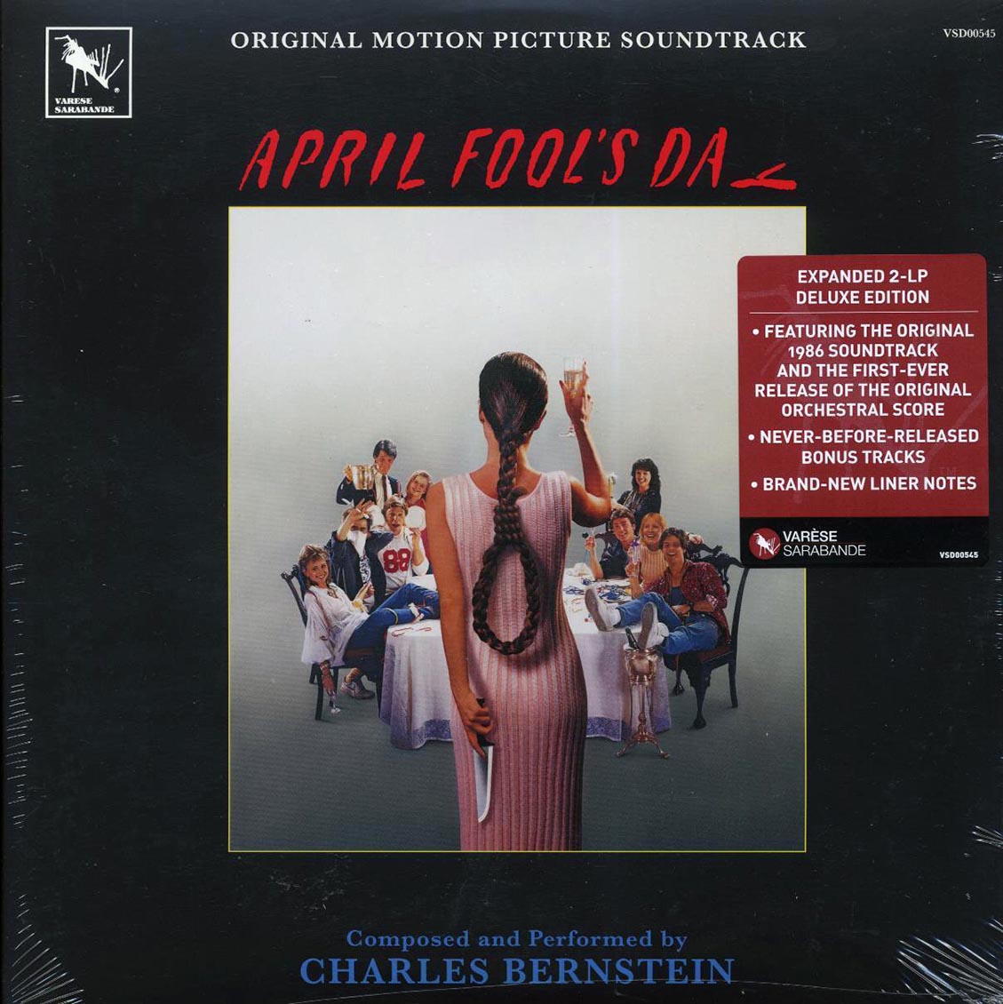Charles Bernstein - April Fool's Day: Original Motion Picture Soundtrack (+bonus tracks) (2xLP) (expanded edition) (spot-varnished jacket) vinyl LP front cover