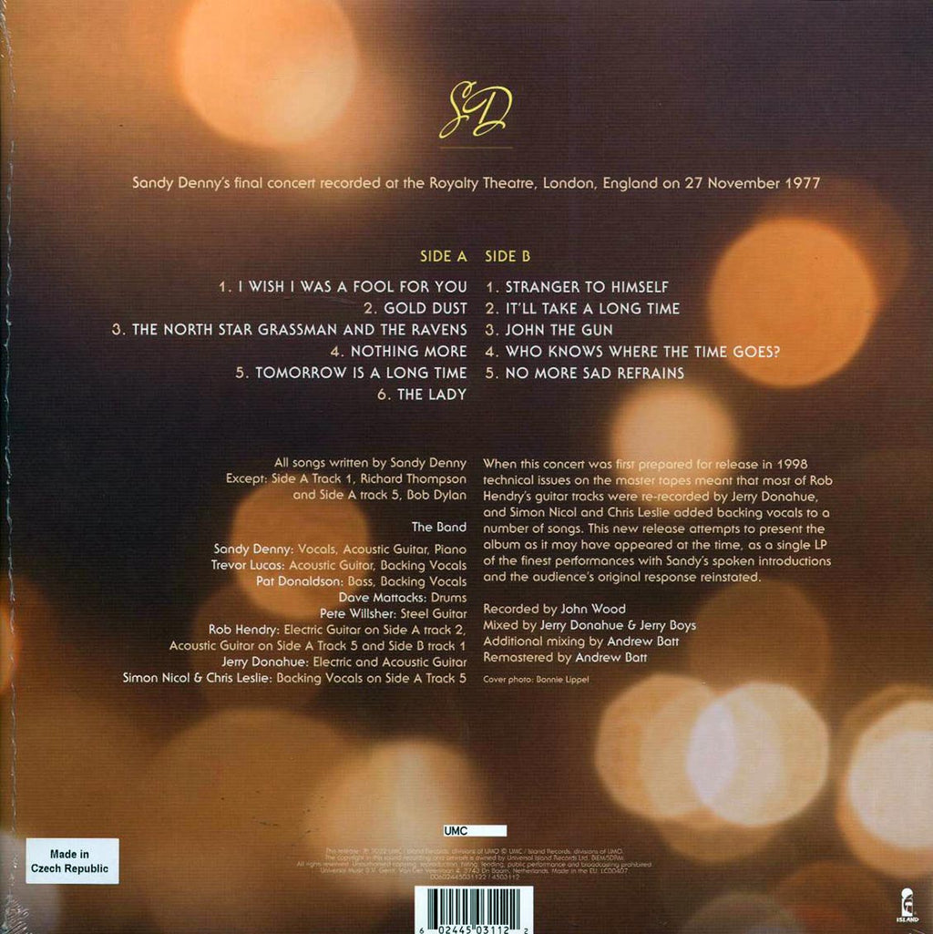 Sandy Denny - Gold Dust: Live At The Royalty (RSD 2022) (ltd. ed.) (180g) (remastered) vinyl LP back cover