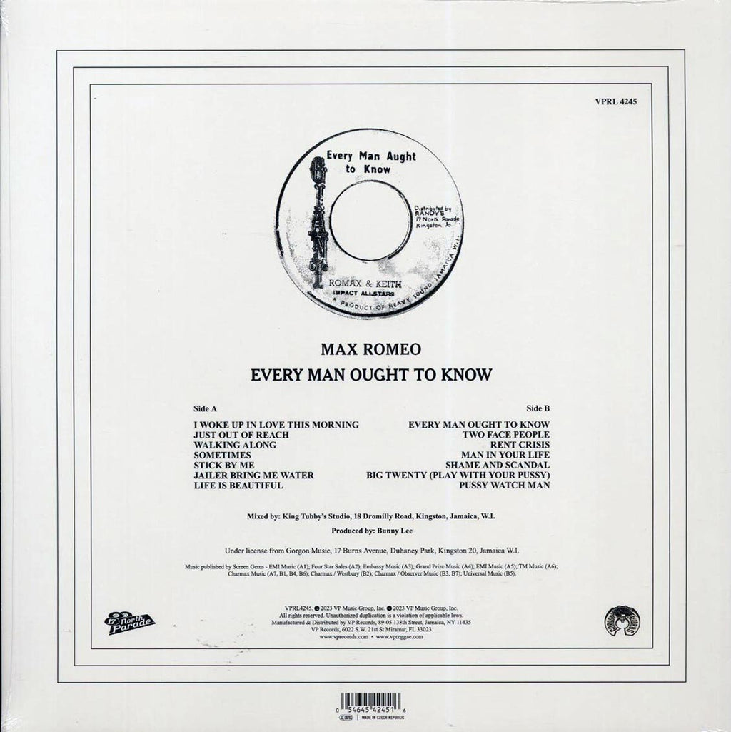 Max Romeo - Every Man Ought To Know vinyl LP back cover