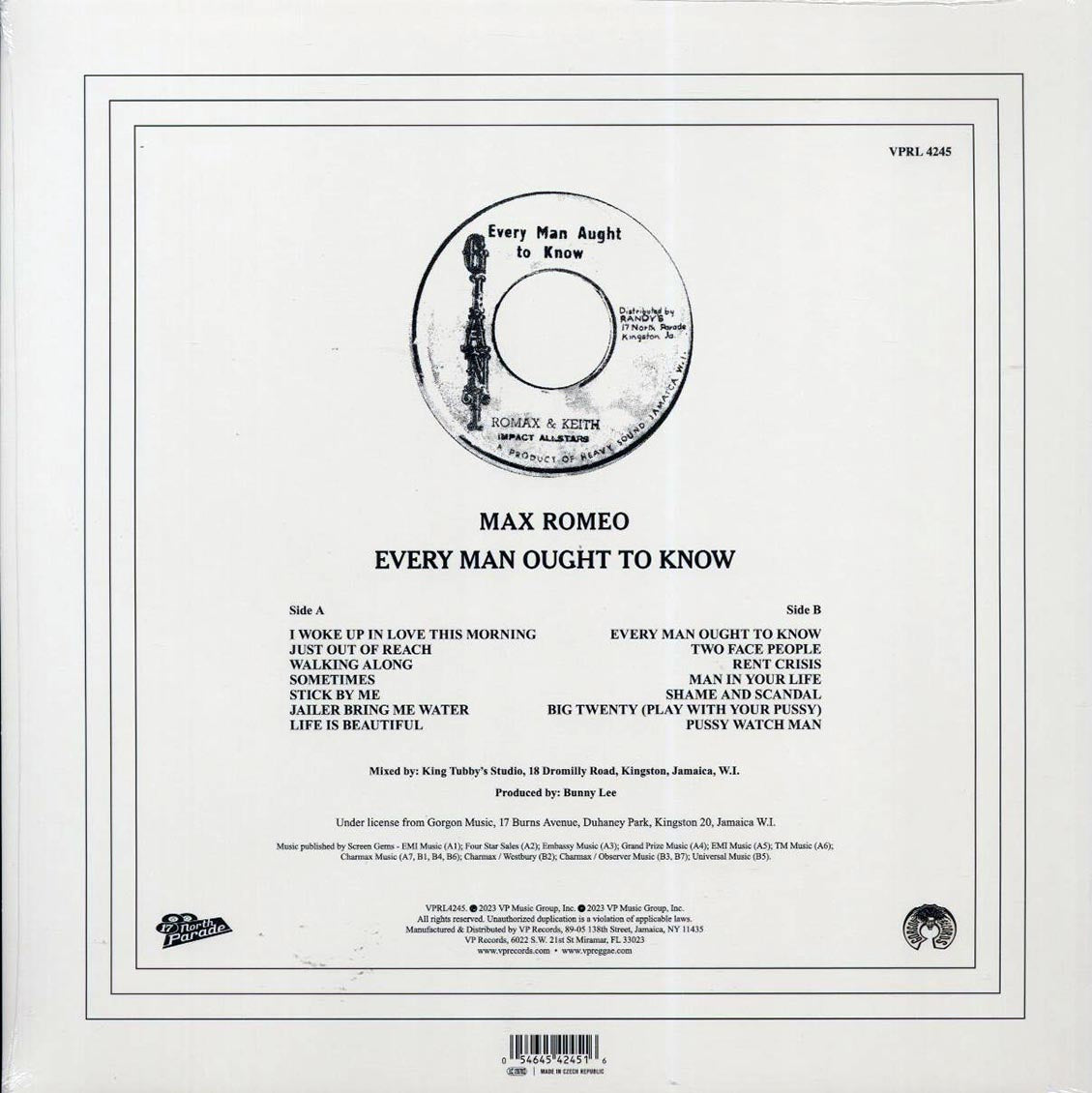 Max Romeo - Every Man Ought To Know vinyl LP back cover