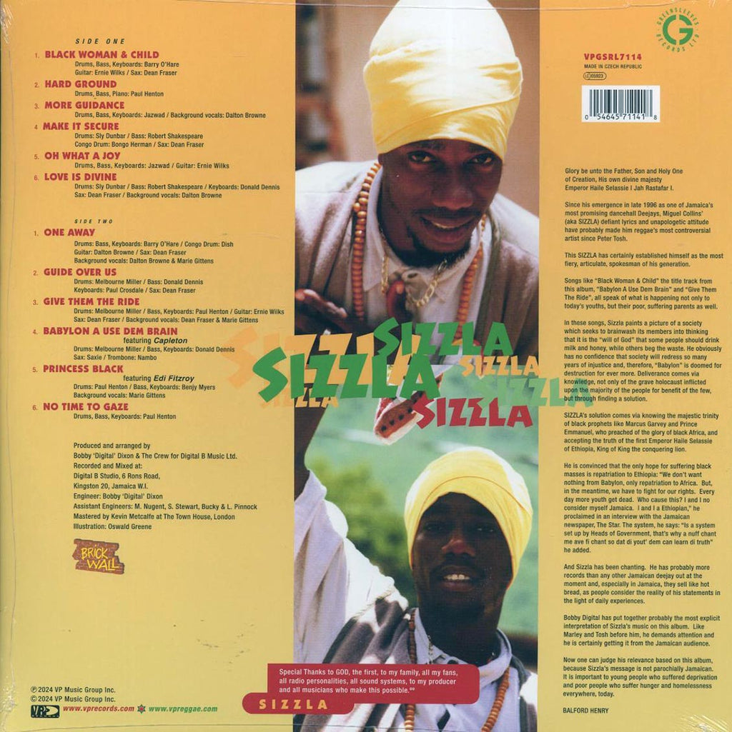 Sizzla - Black Woman And Child (ltd. ed.) (green vinyl) vinyl LP back cover