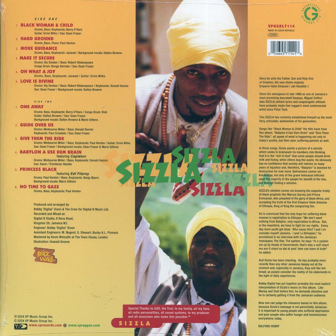 Sizzla - Black Woman And Child (ltd. ed.) (green vinyl) vinyl LP back cover