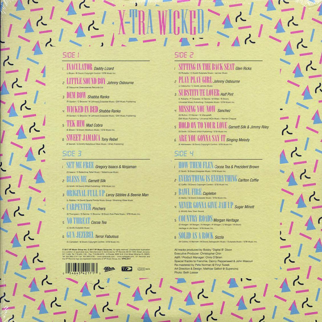 Bobby Digital, Johnny Osbourne, Shabba Ranks, Half Pint, Garnett Silk, Daddy Lizard, Cocoa Tea, Etc. - X-Tra Wicked (2xLP) vinyl LP back cover