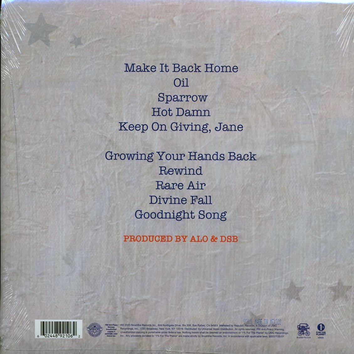 ALO (Animal Liberation Orchestra) - Silver Saturdays vinyl LP back cover
