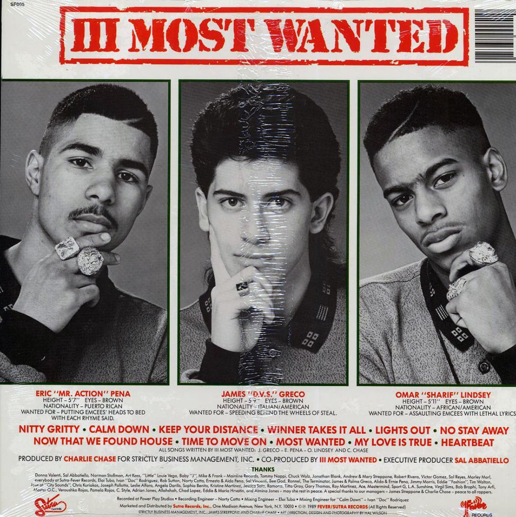III Most Wanted - III Most Wanted (1989 PRESS) (orig. press) vinyl LP back cover