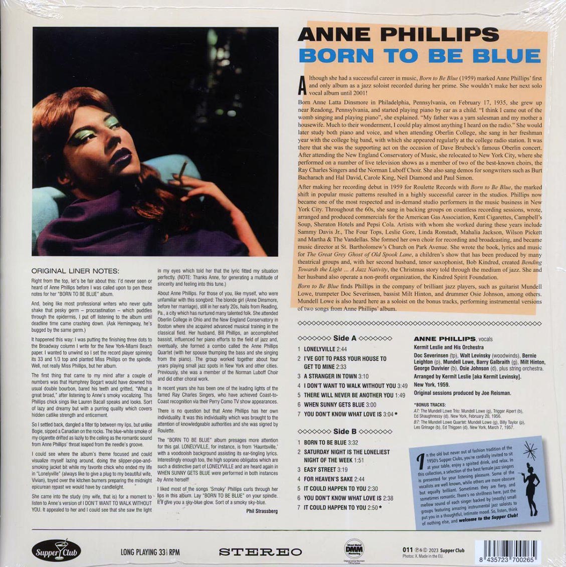Anne Phillips - Born To Be Blue (+2 bonus tracks) (ltd. ed.) (180g) vinyl LP back cover