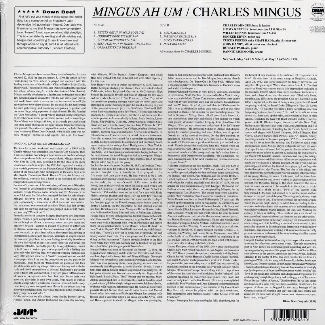 Charles Mingus - Mingus Ah Um (ltd. ed.) (180g) (remastered) vinyl LP back cover
