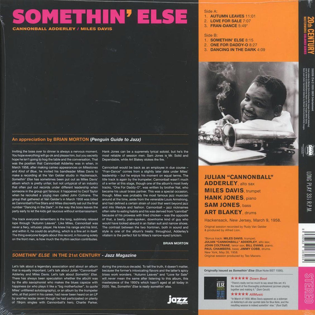 Cannonball Adderley, Miles Davis - Somethin' Else (+bonus track) (ltd. ed.) (180g) (blue vinyl) vinyl LP back cover