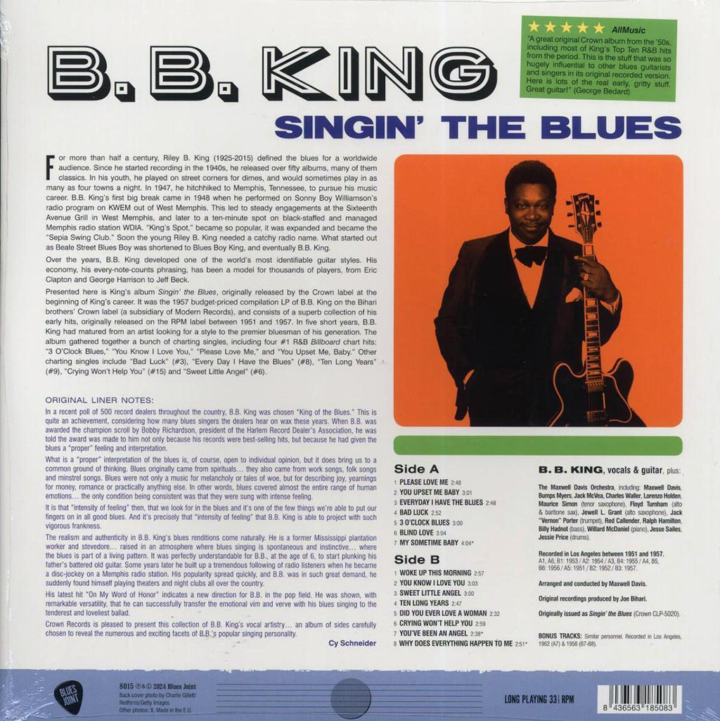 BB King - Singin' The Blues (+3 bonus tracks) (ltd. ed.) (180g) vinyl LP back cover
