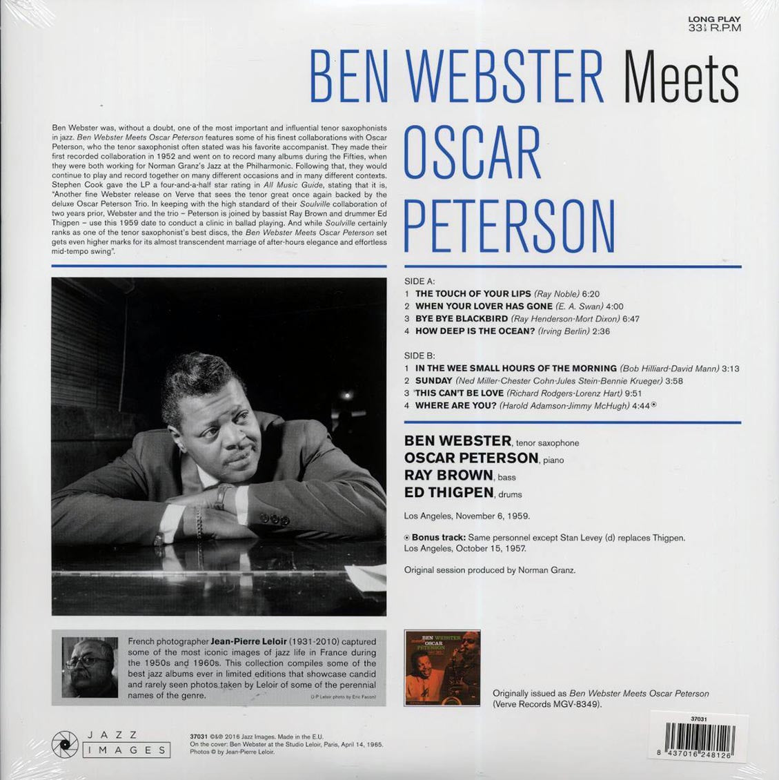 Ben Webster, Oscar Peterson - Ben Webster Meets Oscar Peterson (+bonus track) (ltd. ed.) (180g) vinyl LP back cover