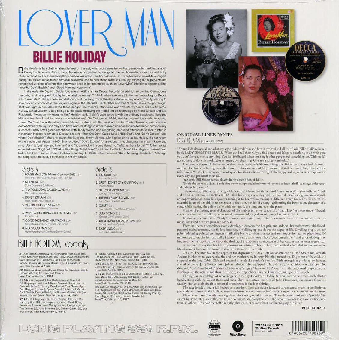 Billie Holiday - Lover Man (ltd. ed.) (180g) vinyl LP back cover