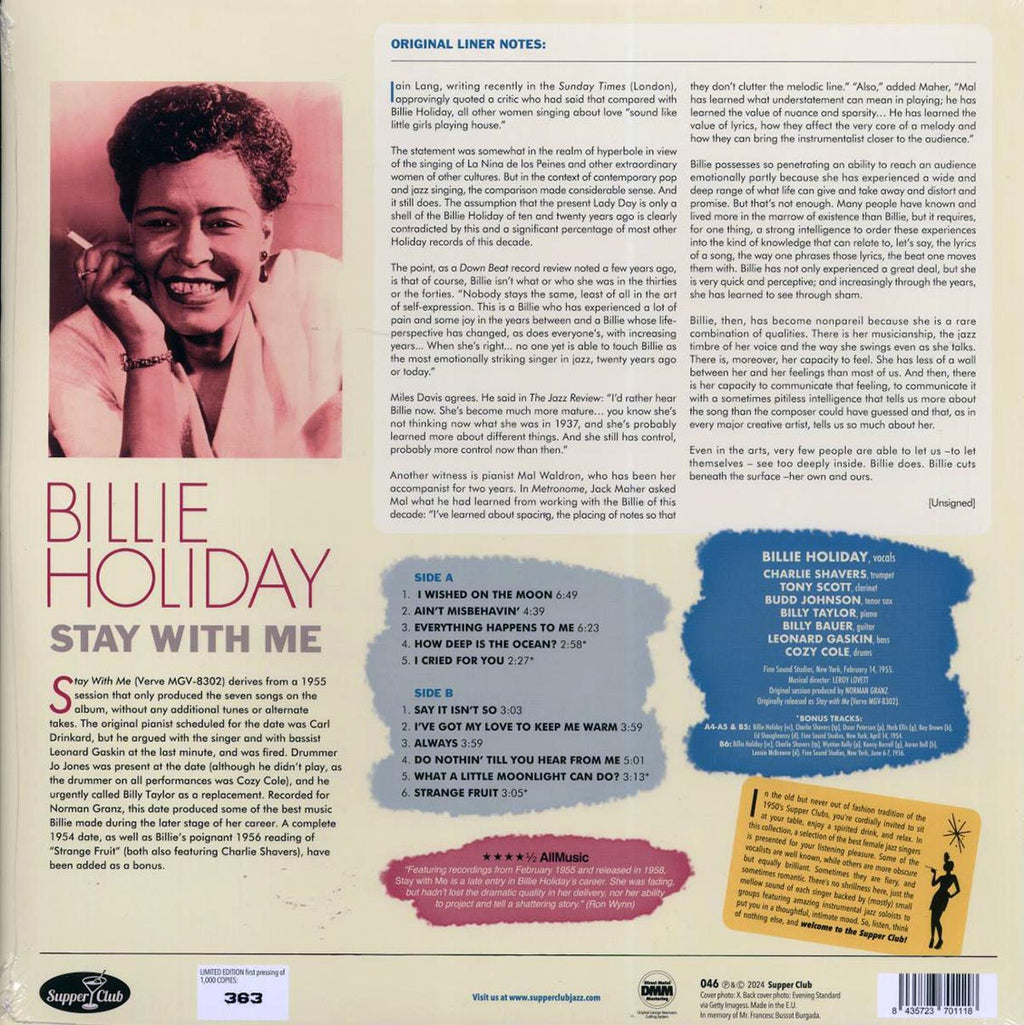 Billie Holiday - Stay With Me (ltd. ed.) (180g) vinyl LP back cover