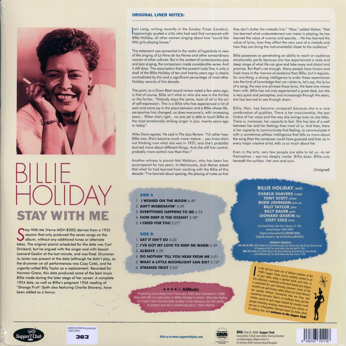 Billie Holiday - Stay With Me (ltd. ed.) (180g) vinyl LP back cover