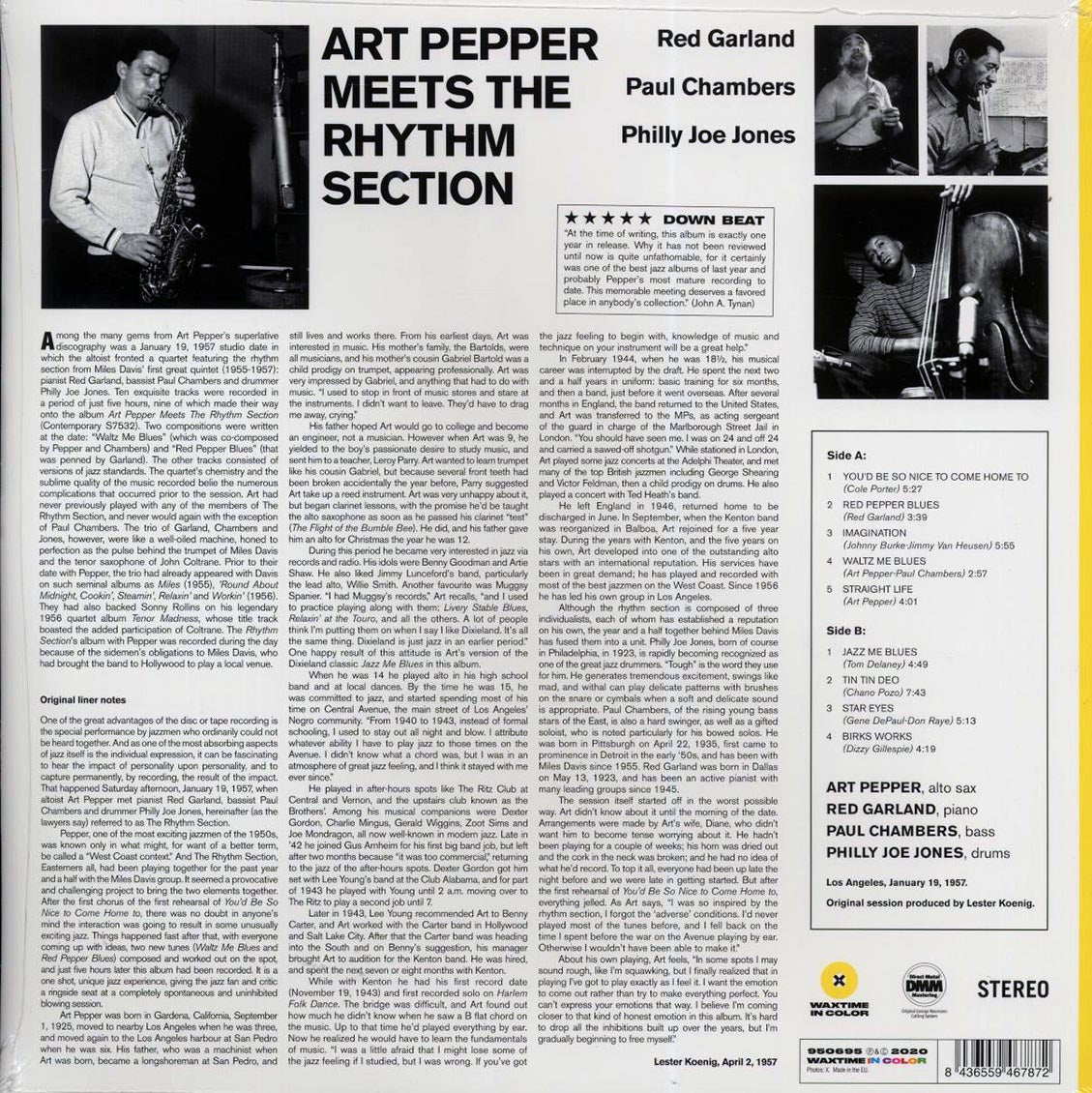 Art Pepper - Art Pepper Meets The Rhythm Section (ltd. ed.) (180g) (yellow vinyl) vinyl LP back cover