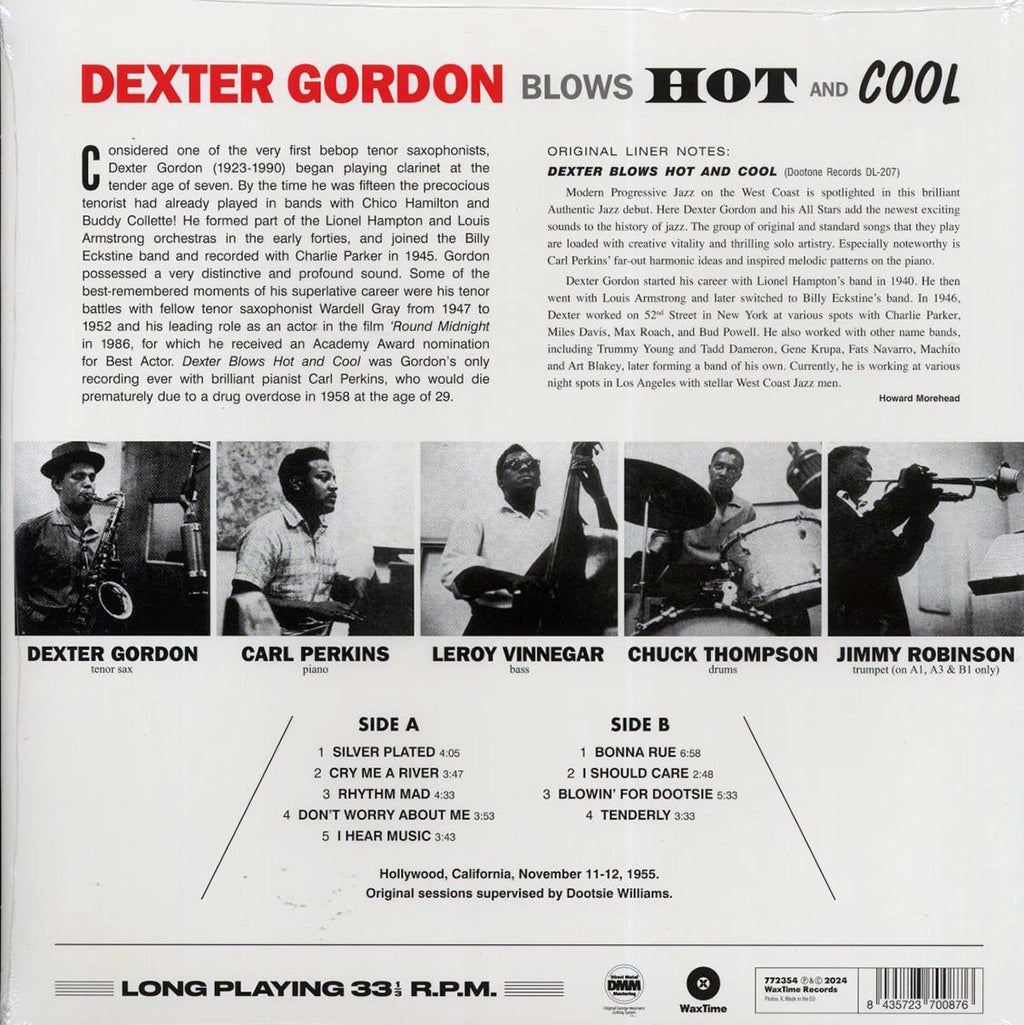 Dexter Gordon, Carl Perkins - Dexter Blows Hot And Cool (ltd. ed.) (180g) vinyl LP back cover
