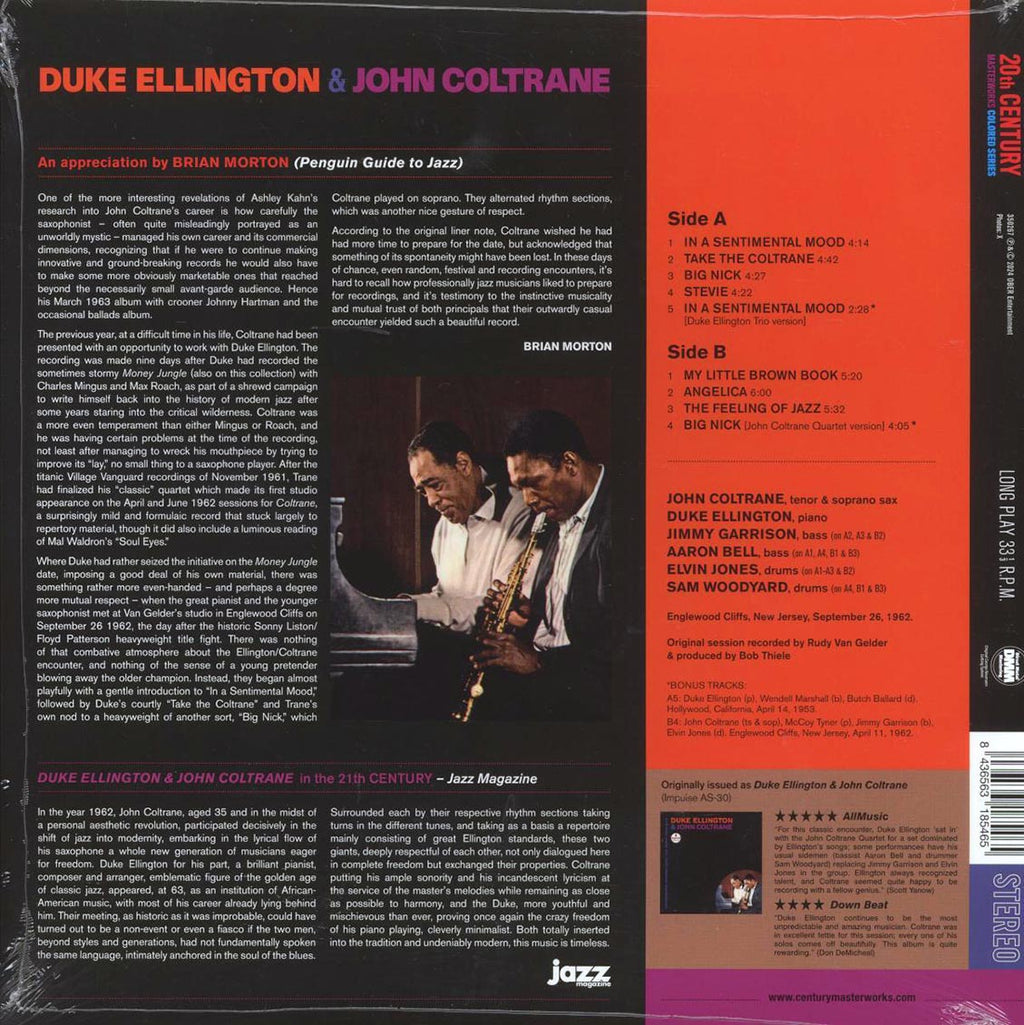 Duke Ellington, John Coltrane - Duke Ellington & John Coltrane (+2 bonus tracks) (ltd. ed.) (180g) (red vinyl) vinyl LP back cover