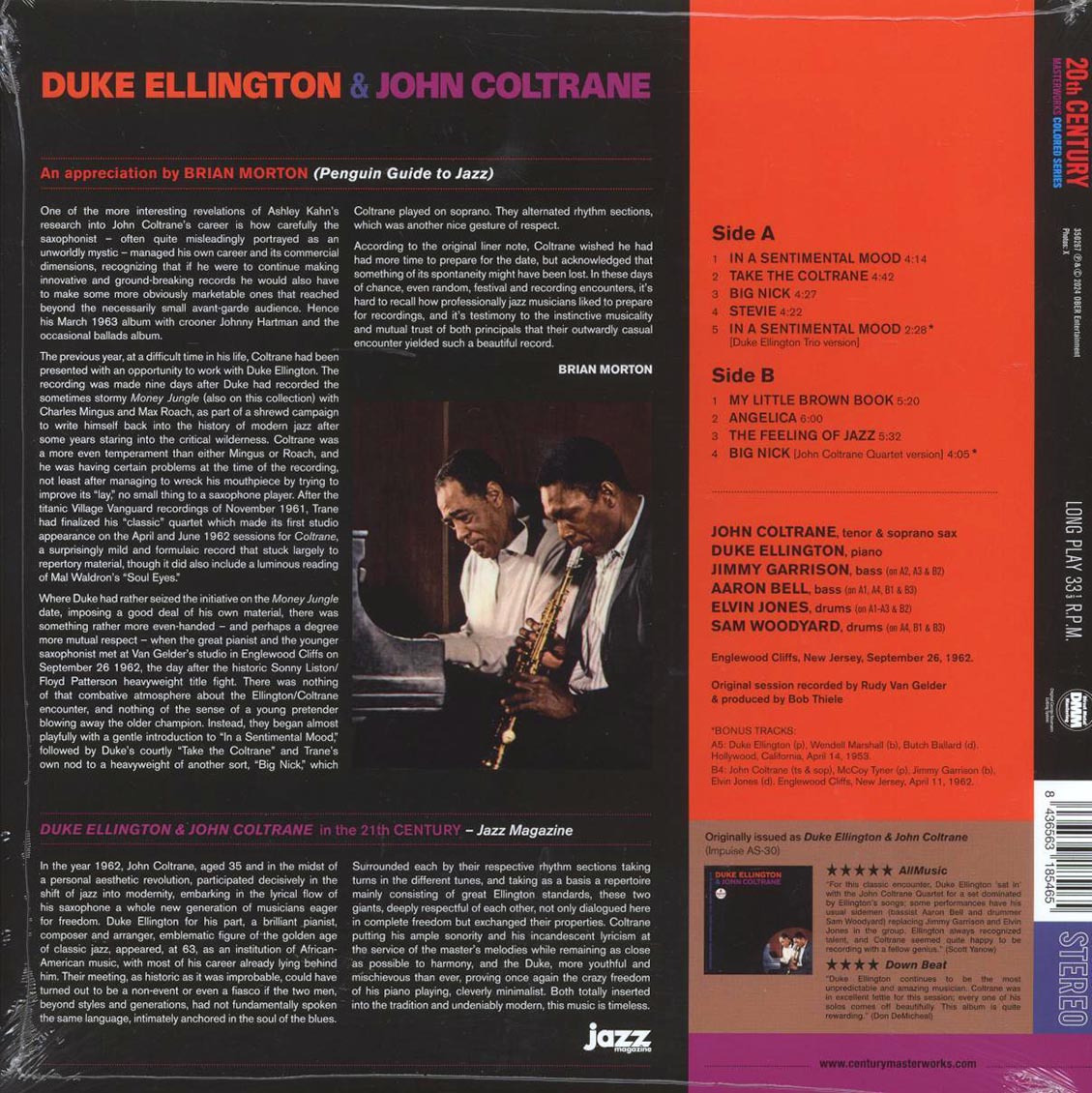 Duke Ellington, John Coltrane - Duke Ellington & John Coltrane (+2 bonus tracks) (ltd. ed.) (180g) (red vinyl) vinyl LP back cover