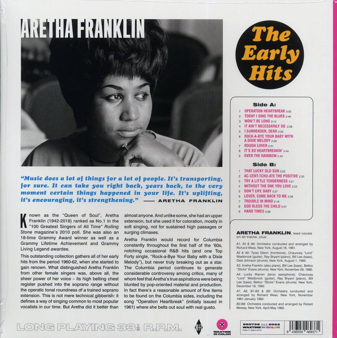 Aretha Franklin - The Early Hits (ltd. ed.) (180g) (pink vinyl) vinyl LP back cover