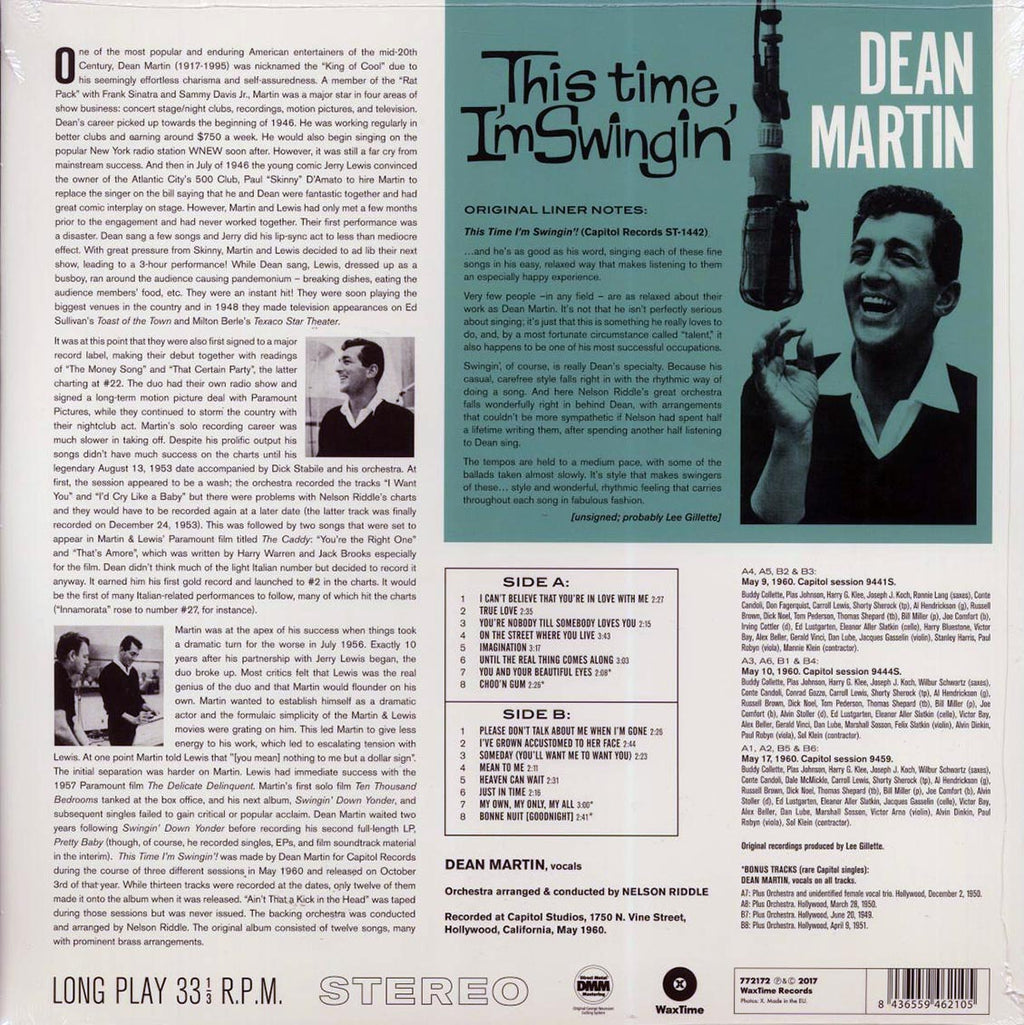 Dean Martin - This Time I'm Swingin'! (+4 bonus tracks) (ltd. ed.) (180g) vinyl LP back cover