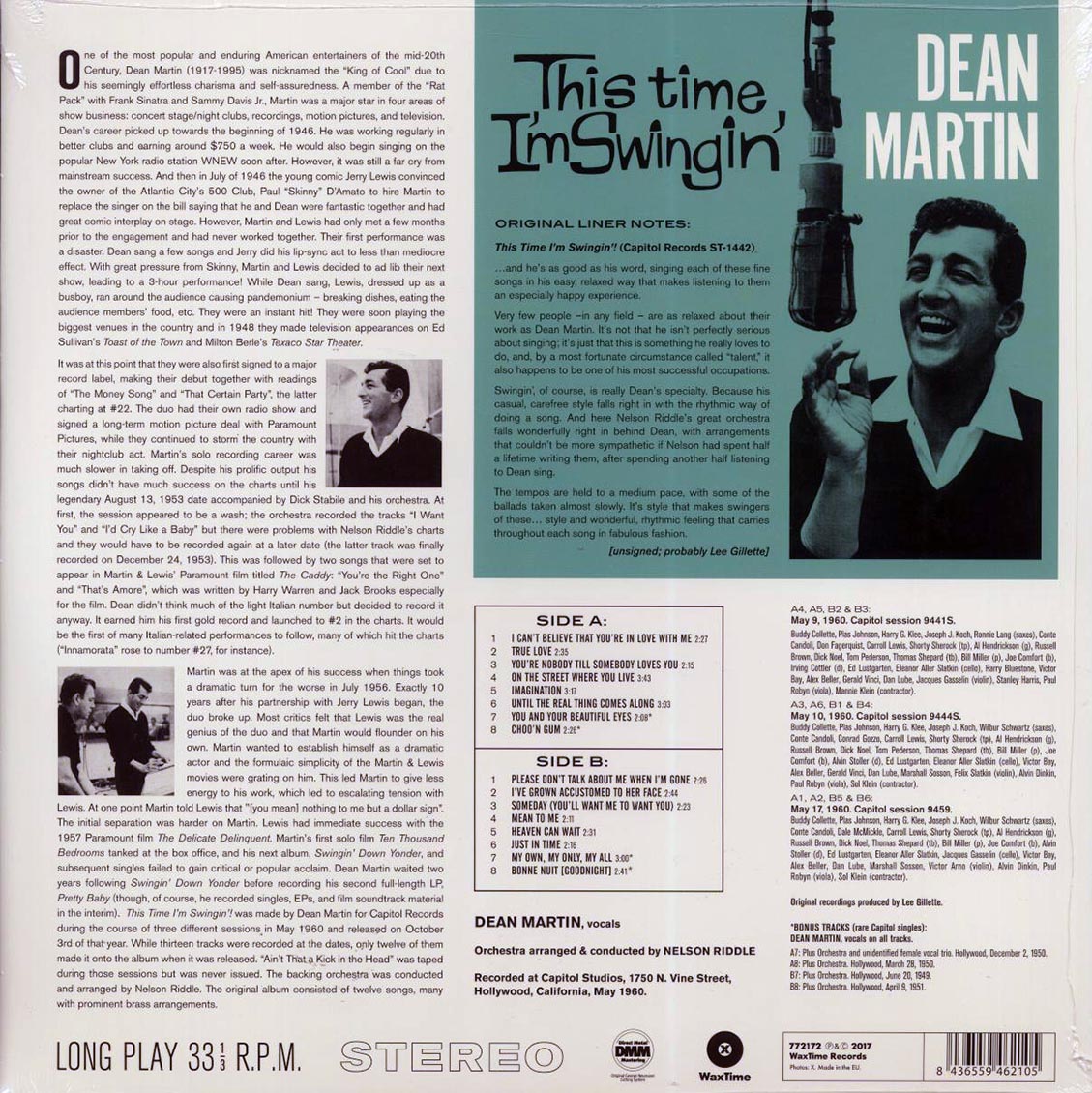 Dean Martin - This Time I'm Swingin'! (+4 bonus tracks) (ltd. ed.) (180g) vinyl LP back cover