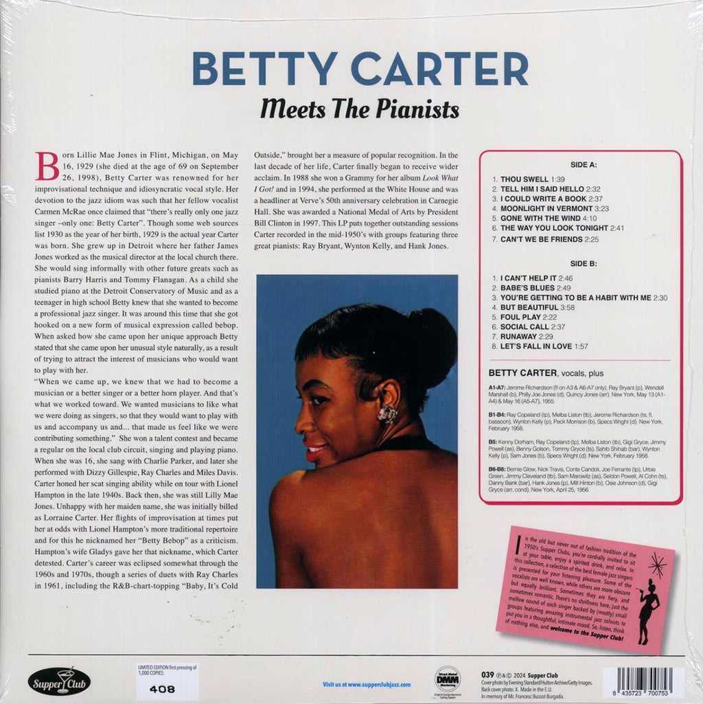 Betty Carter - Meets The Pianists Ray Bryant, Wynton Kelly, Hank Jones (ltd. ed.) (180g) vinyl LP back cover