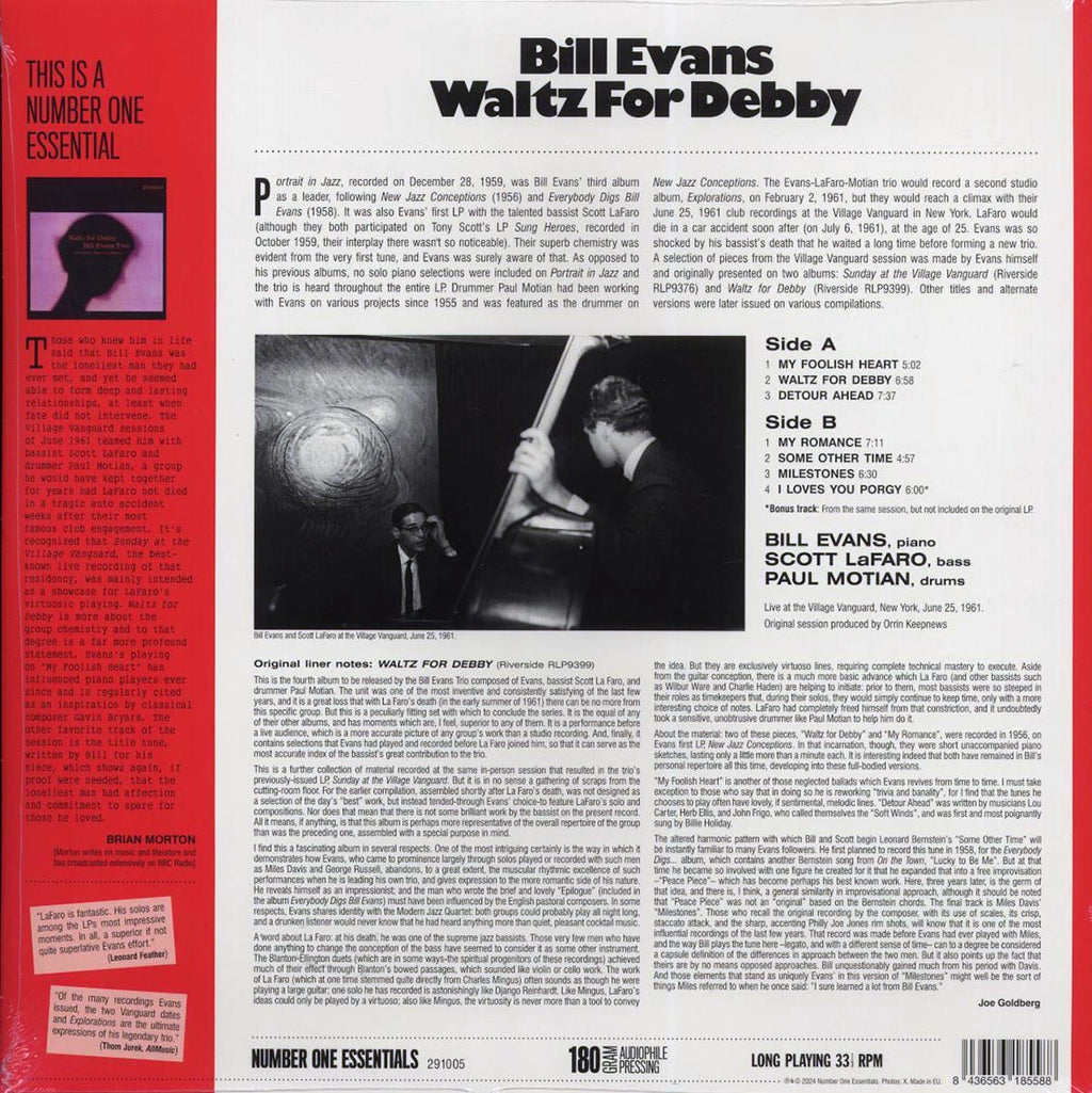 Bill Evans - Waltz For Debby (+bonus track) (ltd. ed.) (180g) vinyl LP back cover