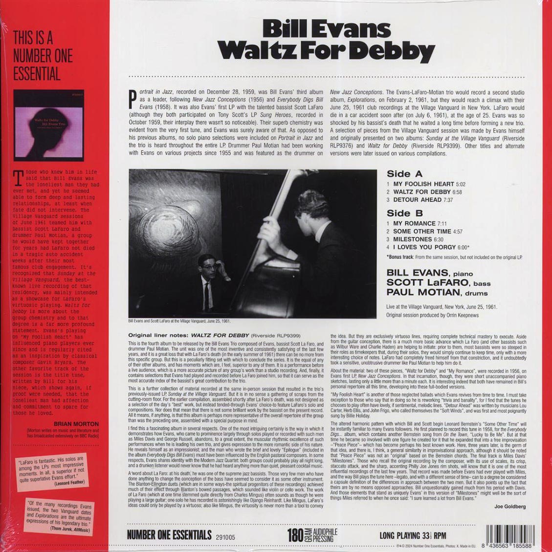 Bill Evans - Waltz For Debby (+bonus track) (ltd. ed.) (180g) vinyl LP back cover