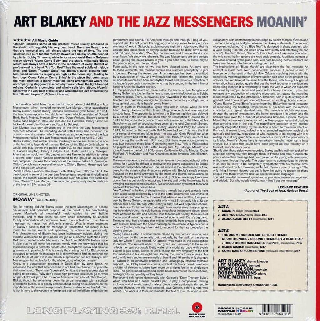 Art Blakey & The Jazz Messengers - Moanin' (ltd. ed.) (180g) (red vinyl) vinyl LP back cover