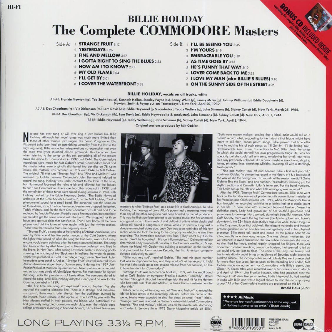 Billie Holiday - The Complete Commodore Masters (+8 bonus tracks) (ltd. ed.) (180g) (incl. CD) vinyl LP back cover