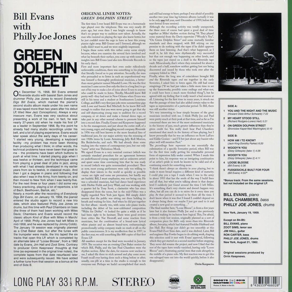 Bill Evans, Philly Joe Jones - Green Dolphin Street (+bonus track) (ltd. ed.) (180g) (green vinyl) vinyl LP back cover