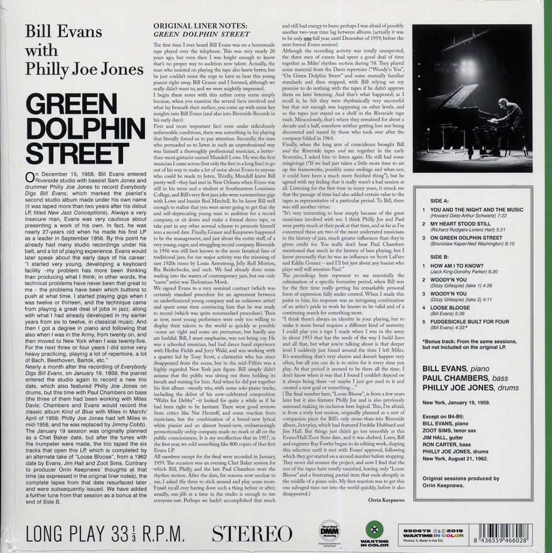 Bill Evans, Philly Joe Jones - Green Dolphin Street (+bonus track) (ltd. ed.) (180g) (green vinyl) vinyl LP back cover