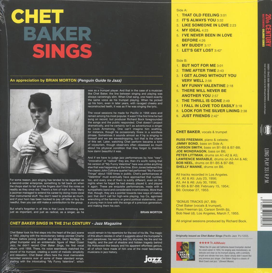 Chet Baker - Sings (+2 bonus tracks) (ltd. ed.) (180g) (yellow vinyl) vinyl LP back cover
