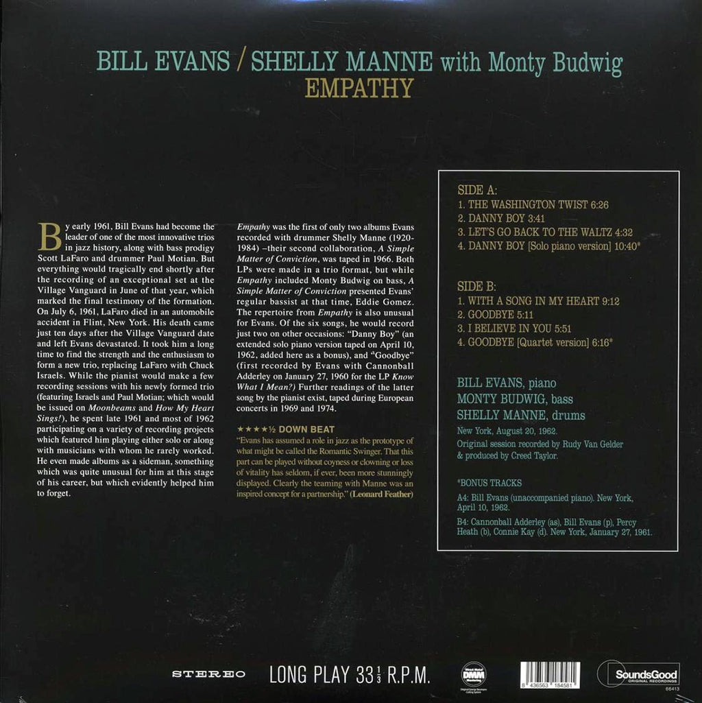 Bill Evans, Shelly Manne, Monty Budwig - Empathy (+2 bonus tracks) (ltd. ed.) (180g) vinyl LP back cover