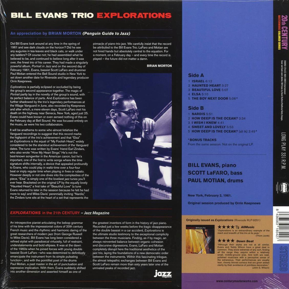 Bill Evans Trio - Explorations (+2 bonus tracks) (ltd. ed.) (180g) (red vinyl) vinyl LP back cover