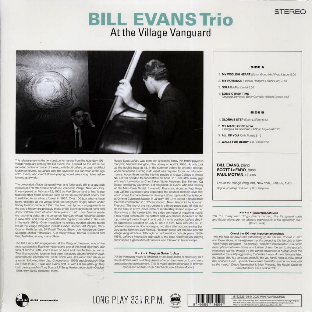 Bill Evans Trio - At The Village Vanguard (ltd. ed.) (180g) vinyl LP back cover