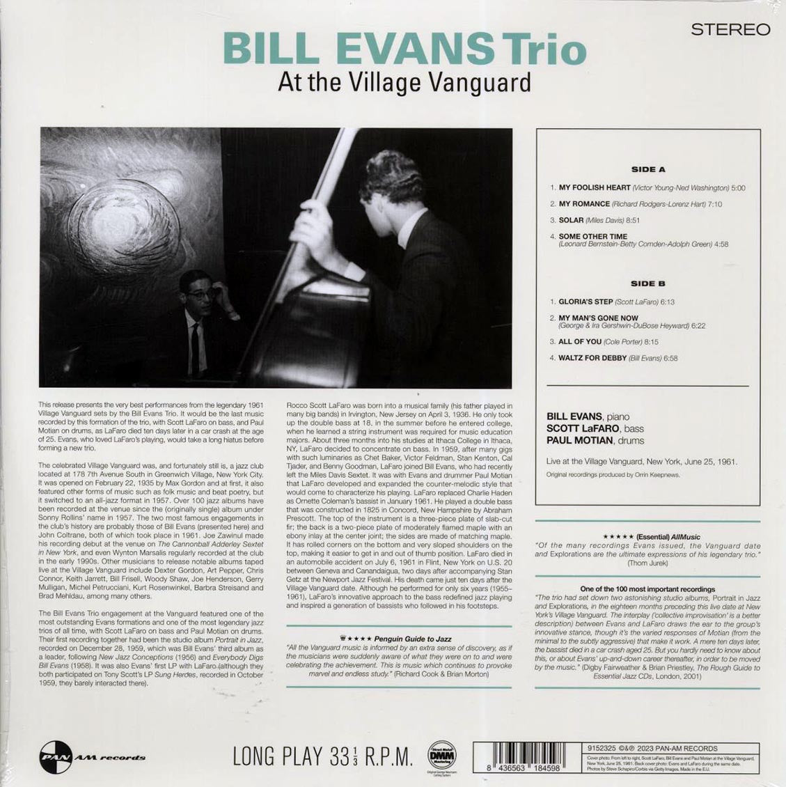 Bill Evans Trio - At The Village Vanguard (ltd. ed.) (180g) vinyl LP back cover
