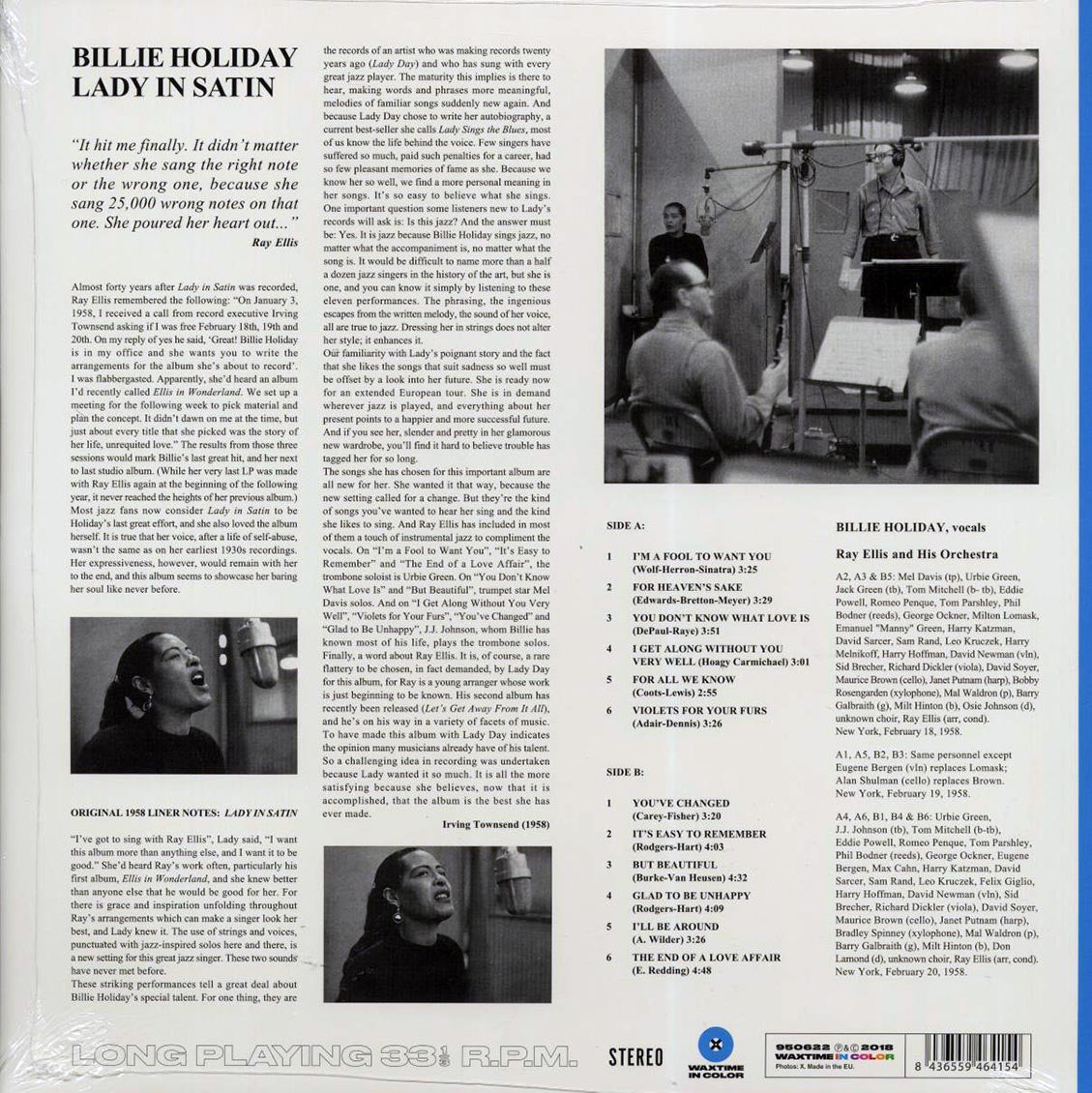Billie Holiday - Lady In Satin (ltd. ed.) (180g) (blue vinyl) vinyl LP back cover