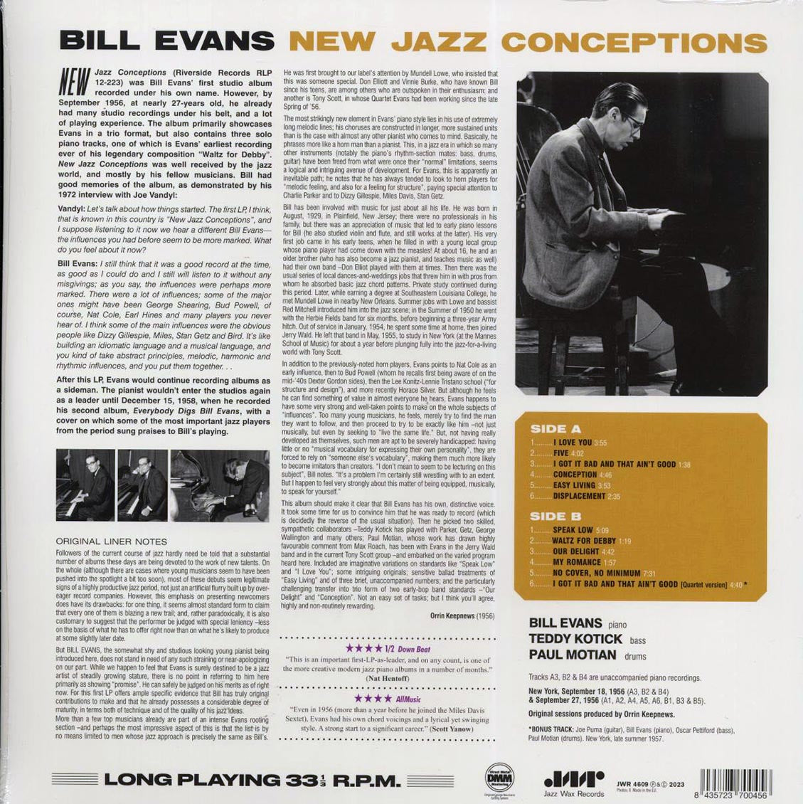 Bill Evans - New Jazz Conceptions (+bonus track) (mono) (ltd. ed.) (180g) vinyl LP back cover