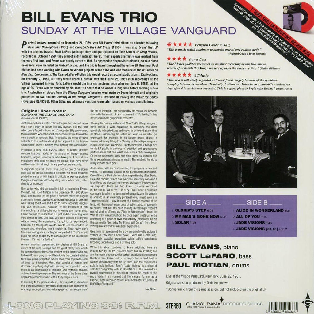 Bill Evans Trio - Sunday At The Village Vanguard (+bonus track) (ltd. ed.) (180g) (incl. a bonus 45rpm vinyl) vinyl LP back cover