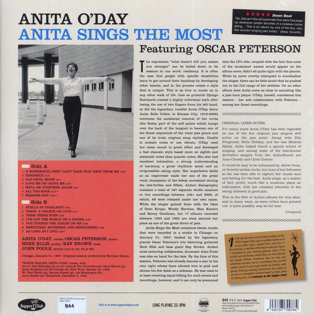 Anita O'Day - Anita Sings The Most (+3 bonus tracks) (ltd. ed.) (180g) vinyl LP back cover